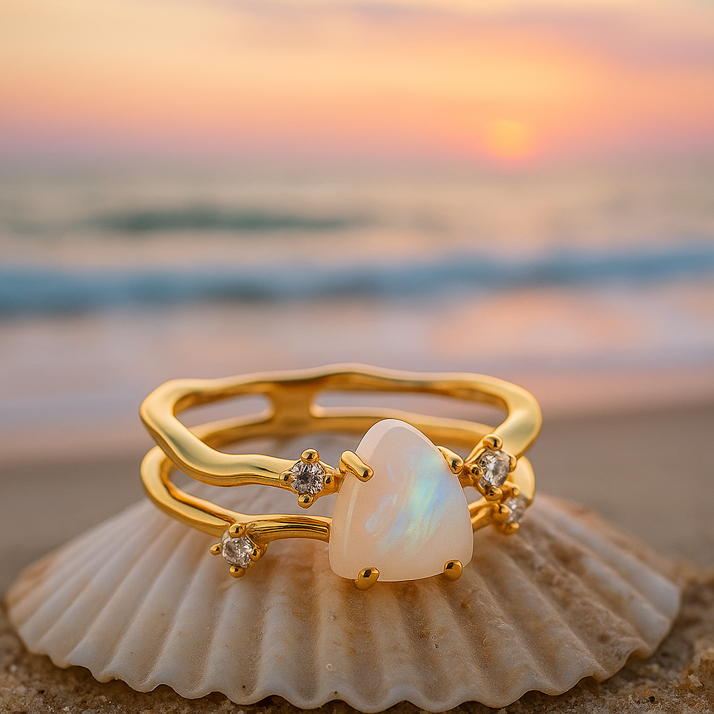 Alba di Mare | Gouden ring met maansteen en 925 zilver