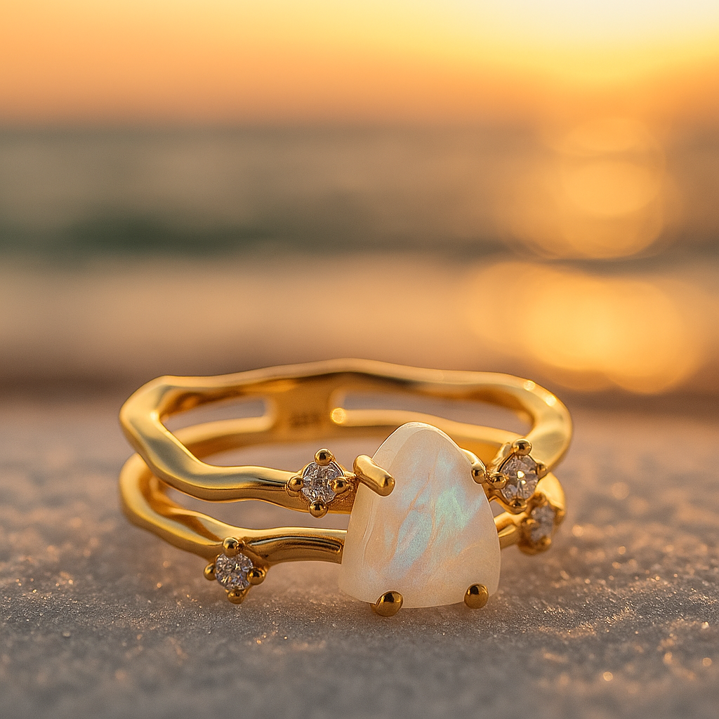 Alba di Mare | Gouden ring met maansteen en 925 zilver
