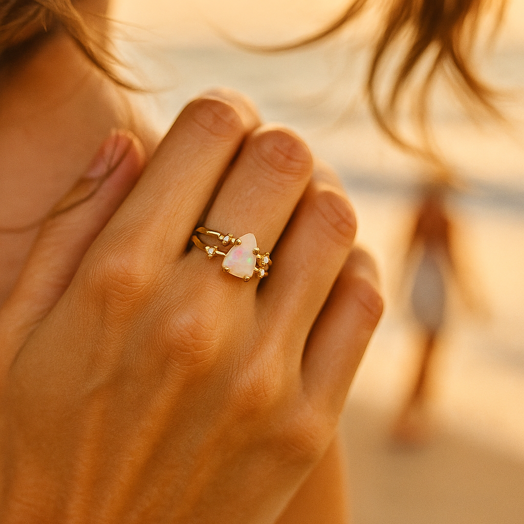 Alba di Mare | Gouden ring met maansteen en 925 zilver