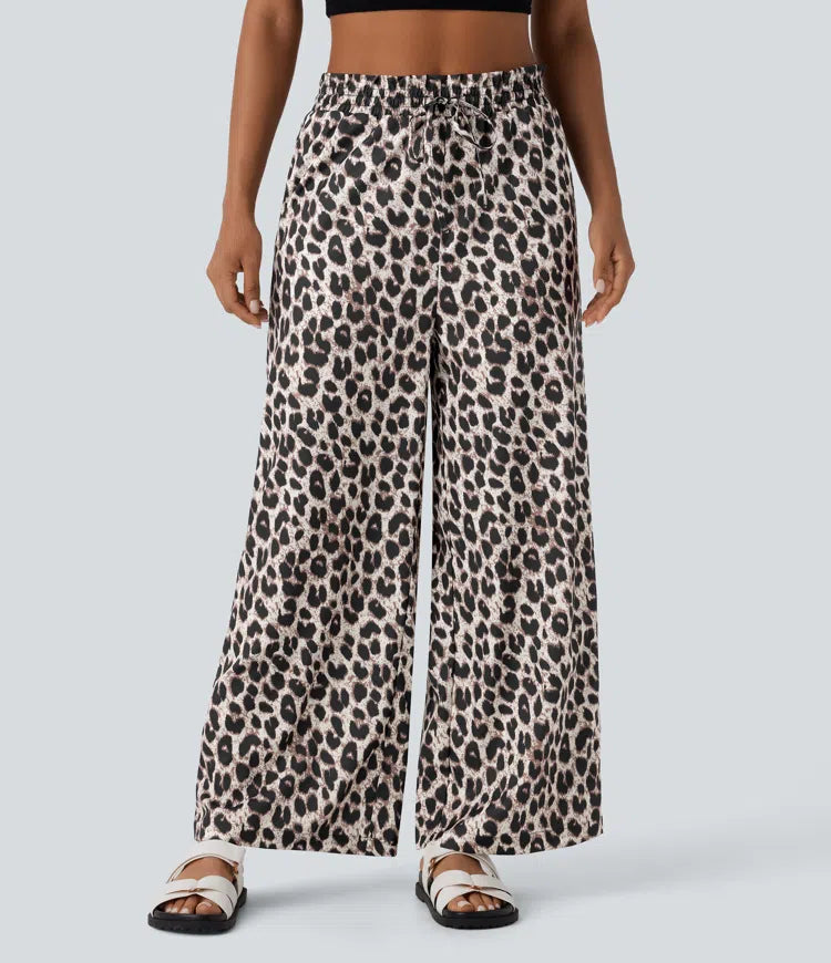 Lisette | Casual Broek Met Hoge Tailleband & Luipaardprint