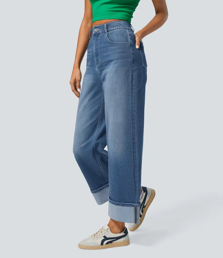 Manouk | Wijde Jeans Met Hoge Taille En Gerolde Zoom