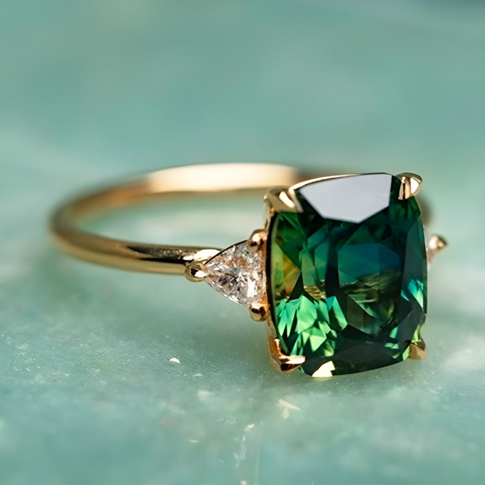Ring met groen zirkonium in goud